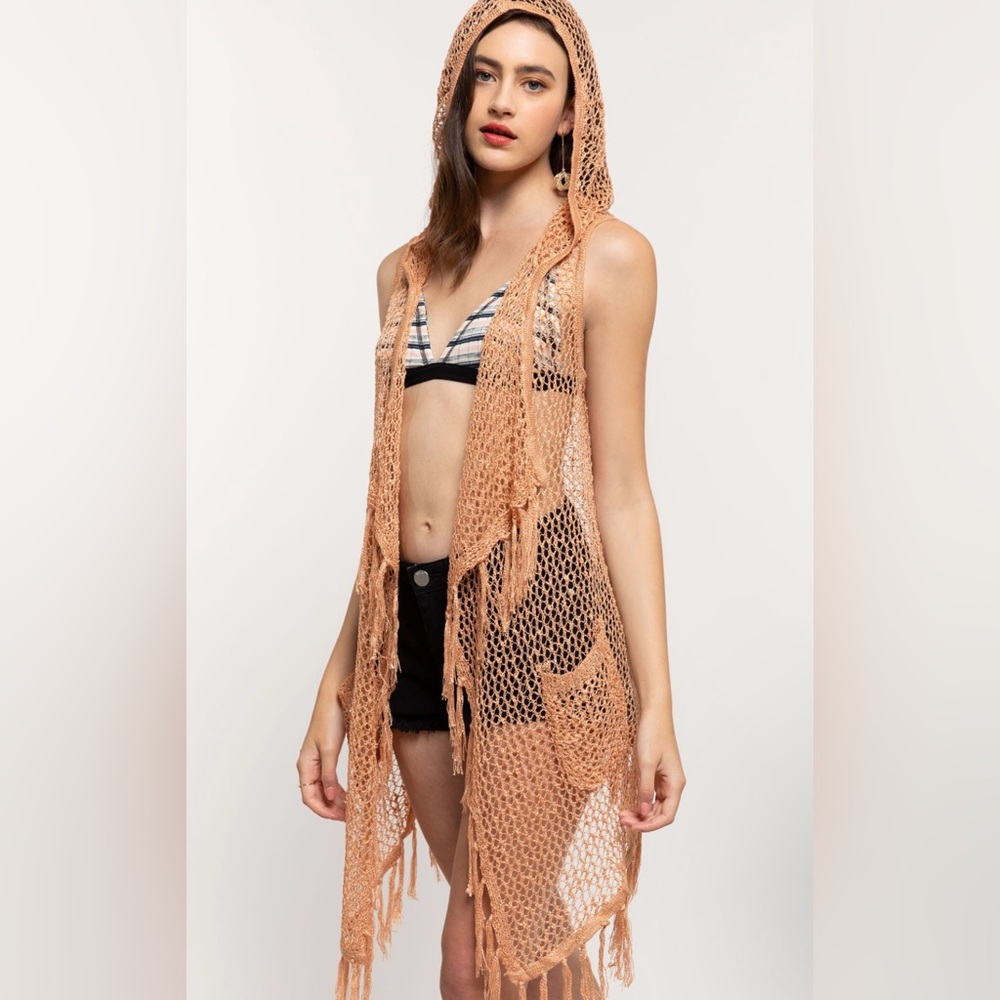 POL Open Knit Hooded Vest / Cover-Up
